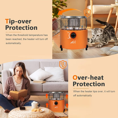 Two-in-One Outdoor Propane Radiant Heater and Cooking Stove with Hose, Converter and 7-Inch Orange Body