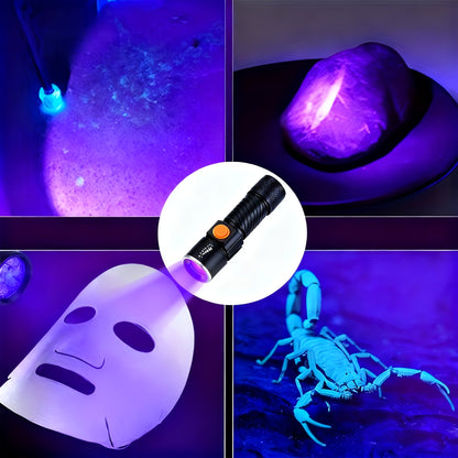 UV Flashlight Black Light 395nm USB Rechargeable - Ultraviolet Torch with 3 Modes for Pet Stain Detection