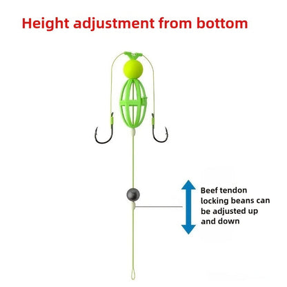 Fishing Hook Cage Set 3pcs Anti-Snag Double Hook Rig with Non-Twist Explosive & Flip Hooks – Carbon Steel Green Lure Fishing Bottom Hanging