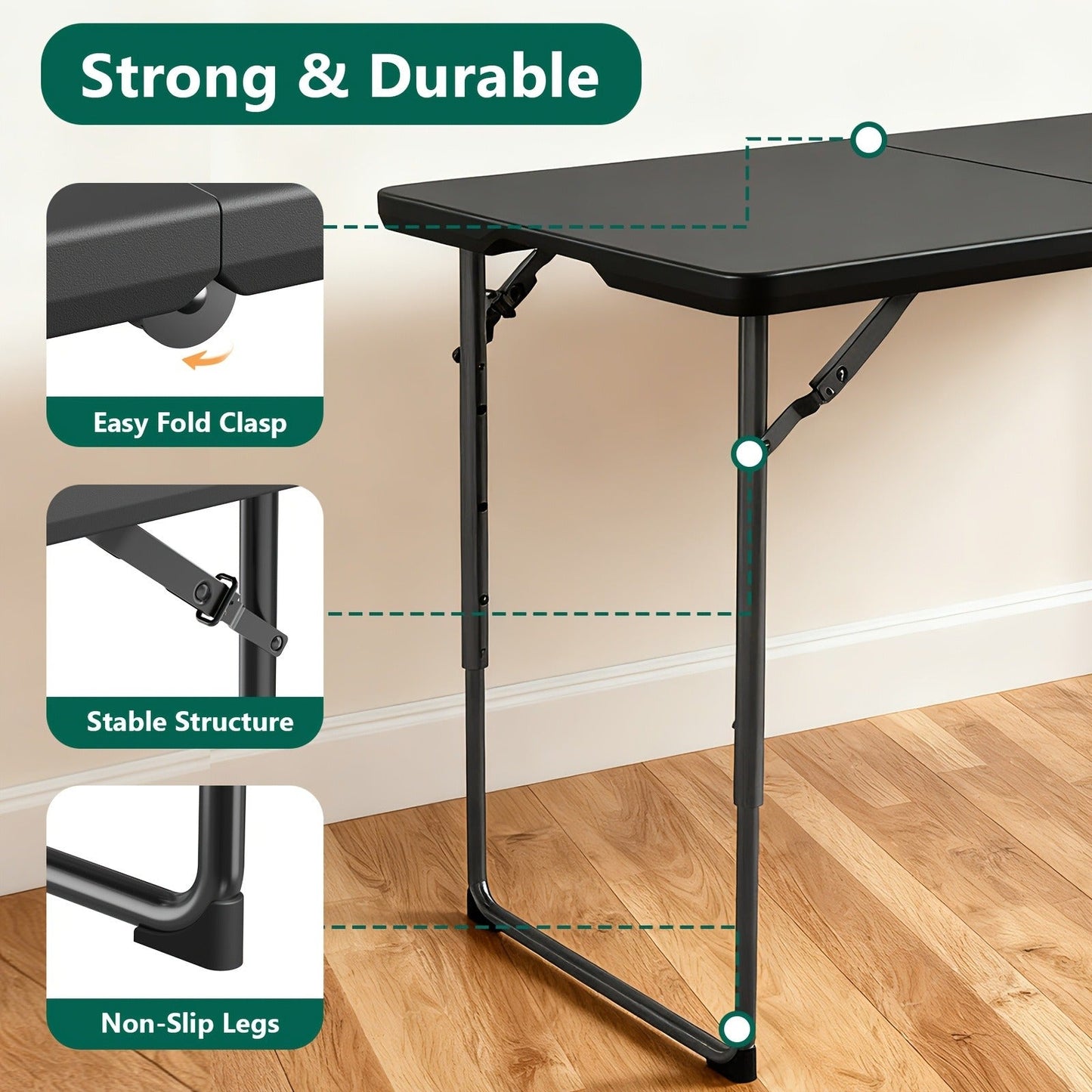 Foldable Outdoor Dining and Utility Table 4ft 6ft Multi-Purpose Folding Desk for Camping Backyard Weddings Living Room Card Games Study Home