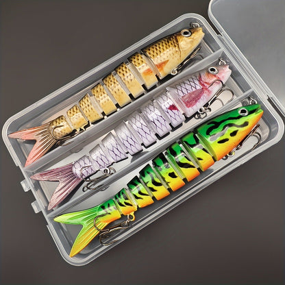 Multi-Jointed Swimbait Fishing Lures for Bass Trout Perch – Slow Sinking Lifelike 3D Eyes ABS Body, Pearl Powder Coating