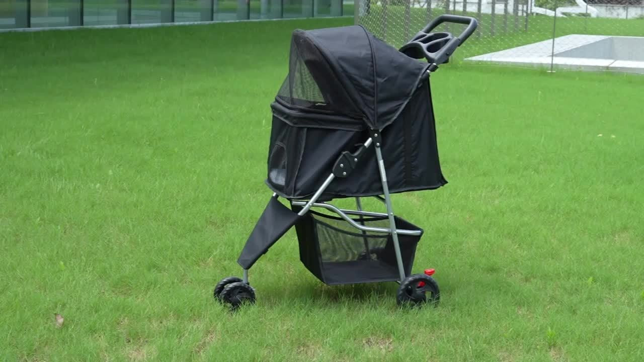 3-Wheel Pet Stroller for Small & Medium Dogs Cats – Foldable Jogger Stroller with Weather Cover, Storage Basket & Cup Holder