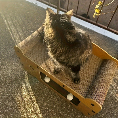 Large Cat House with Scratcher Pad & Plush Ball Toys, Ventilated Multi-Functional Indoor Outdoor Cat Shelter