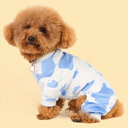 Dog Pajamas Cow Print Soft Knit Pullover Sleepwear for Small Medium Dogs, 100% Polyester Milk Swirl Texture Pet Onesie Loungewear