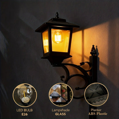 Solar Garden Light HOODINK Black Flower-Pot Lamp Post with Solar Panel, IP44 Label and 1- or 2-Pack Options