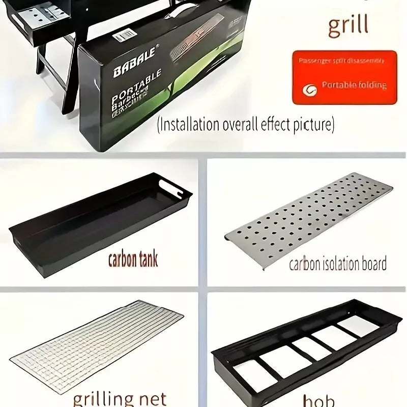 Portable Charcoal BBQ Grill Foldable – Lightweight Compact Outdoor Smoker Grill for Camping, Picnics, Hiking & Backyard Barbecue