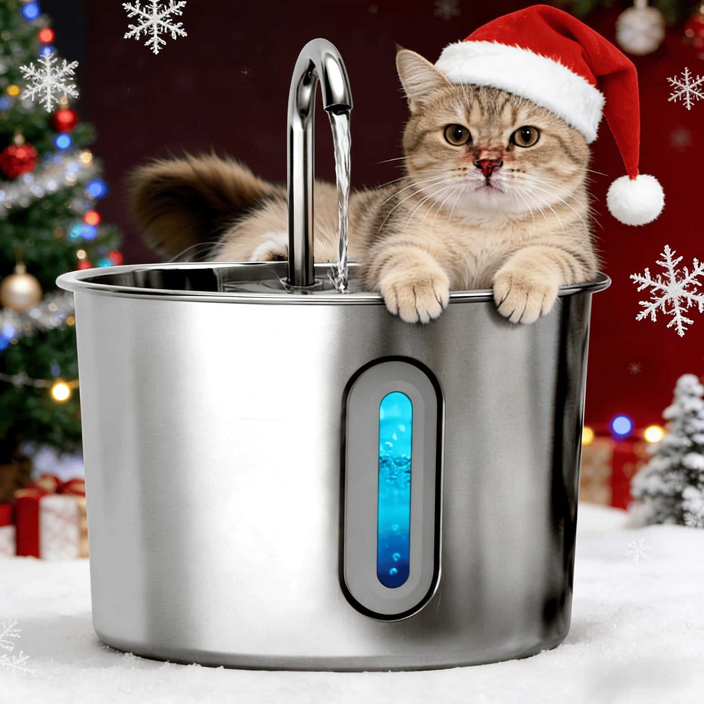 2.2L Pet Water Fountain with Stainless-Steel-Marked Basin, Water Window and 2+2 or 8+8 Filter Bundles
