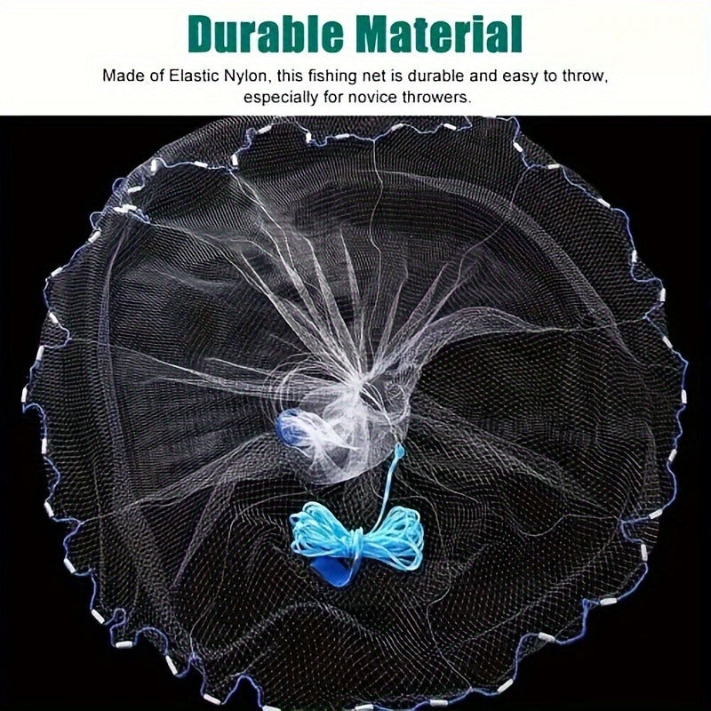 Throw Cast Net 8FT 10FT Transparent Thread Nylon Mesh 3/8in, Galvanized Zinc Sinkers 26ft PE Braid Hand Line No-Ring Design for Shrimp Bait