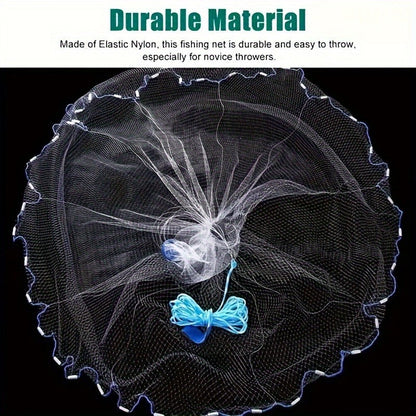 Throw Cast Net 8FT 10FT Transparent Thread Nylon Mesh 3/8in, Galvanized Zinc Sinkers 26ft PE Braid Hand Line No-Ring Design for Shrimp Bait