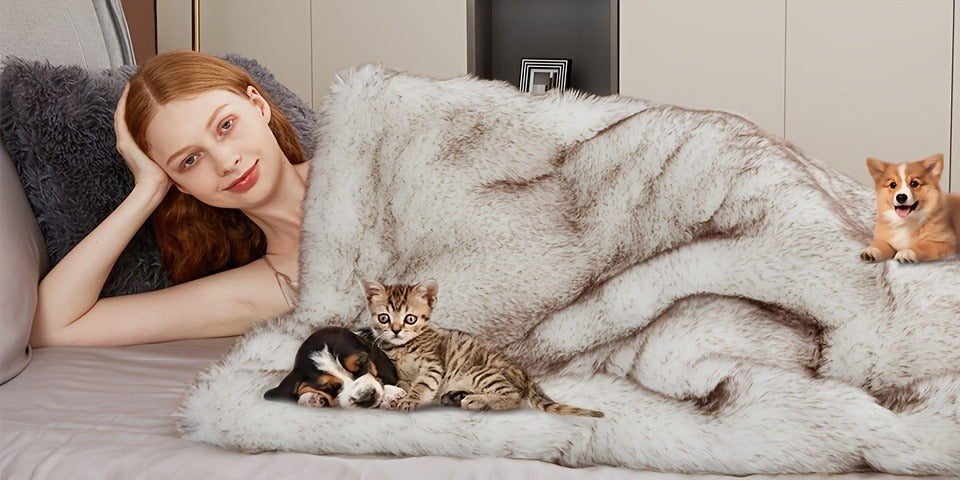 Faux Fur Throw Blanket 1060GSM Luxury – Super Soft Reversible Plush Mink Blanket for Bed Couch Sofa, Oversized Heavy Weight Cozy Blanket