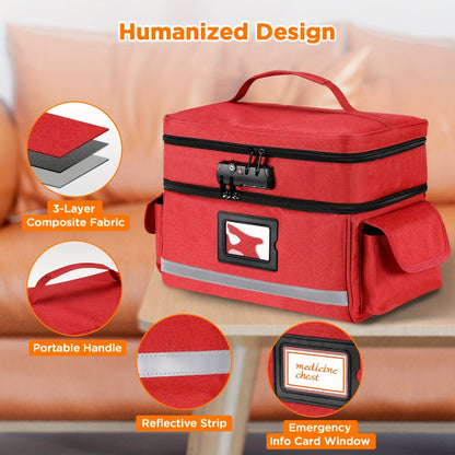 Lockable Medicine Organizer Bag with Combination Lock, Double-Layer Large Capacity Pill Bottle Storage Case for Prescription Bottles First
