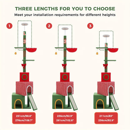 Floor to Ceiling Cat Tree Tower 90–107" – 4-Tier Tall Adjustable Cat Climbing Post with Tension Rod | Ceiling-Mounted Stable Cat Activity