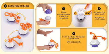 Automatic Rolling Dog Ball Toy with Rope – Motion-Activated Wicked Ball with Voice Recording, Interactive Self-Moving Stimulation Toy