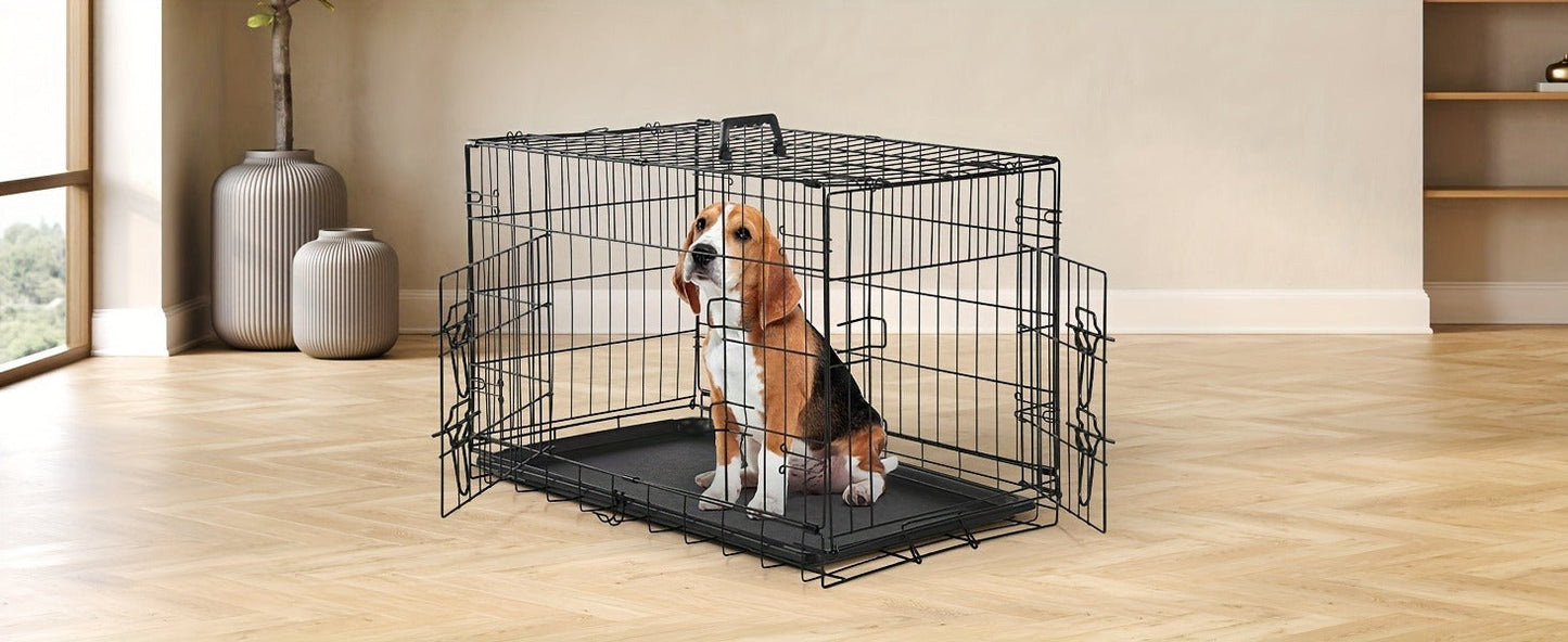 Folding Wire Dog Crate with Divider, Pull-Out Tray, Two Doors and Five Sizes from 24.41 to 48.4 Inches