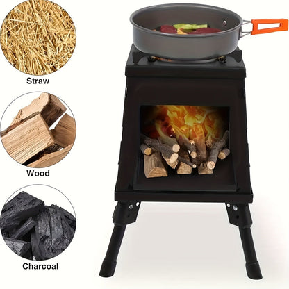 Camping Wood Stove Portable Wood Burning Stove – Outdoor BBQ Rocket Stove for Hiking Picnic Survival Cooking