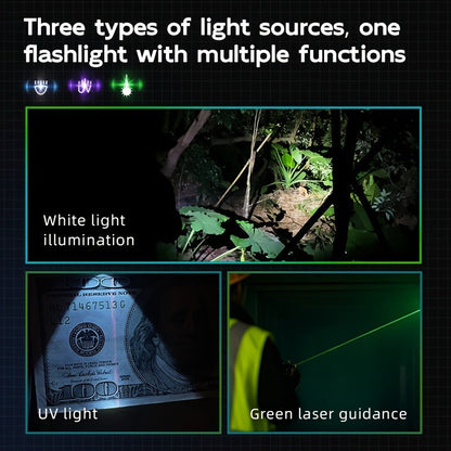 Flashlight 3-in-1 White, UV365 and Green Light Torch with Side Magnet in Black or Blue for Inspection