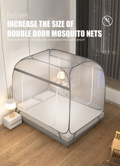 Mosquito Net Canopy Bed, Yurt Style 360° Full Coverage, Stainless Steel Frame, Easy Open Design for Bedroom