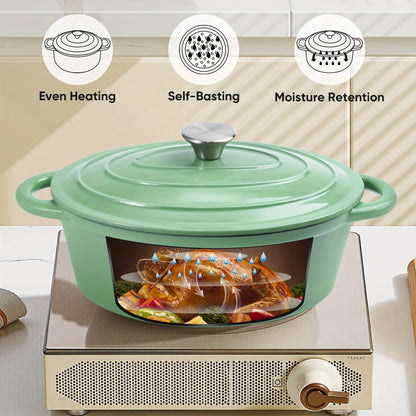 Dutch Oven Enameled Cast Iron 4.5QT with Lid & Dual Handles – Oval Non-Stick Enamel Coating for Bread Baking Soups Stews Braising | Stovetop
