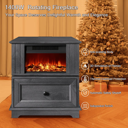 Electric Stove Heater End Table Rotatable Fireplace Side Table 1400W 4800 BTU Indoor Heater with Storage for Garden, Patio and Yard Use