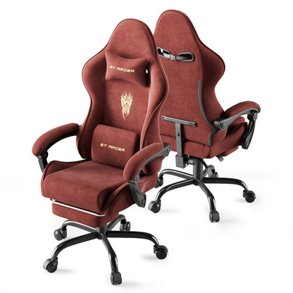 Gaming Chair Ergonomic Esports Chair – Skin-Friendly PU Leather, Thickened Board, Linkage Armrest, Adjustable Footrest & Headrest