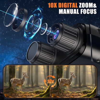 Black Digital Night Vision Binoculars without Memory Card, 2.8-Inch Screen, 10X Digital Zoom and Seven IR Levels