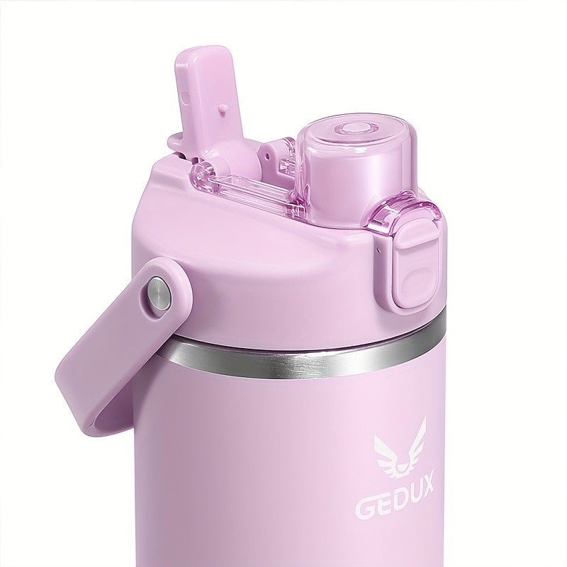 GEDUX Stainless Steel Water Bottle with Handled Lid and Removable Cup in 32oz or 40oz and Nine Styles
