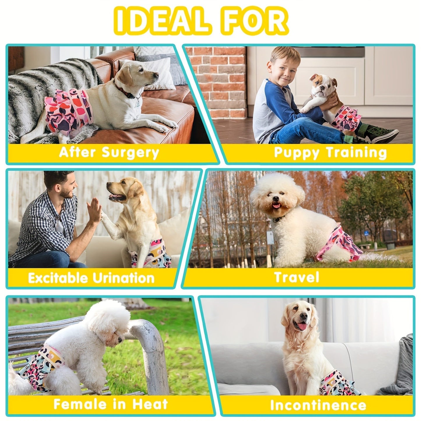 Washable Female Dog Diapers 3 Pack – Reusable Highly Absorbent Dog Period Panties for Heat Incontinence Puppy Training, XS S M L
