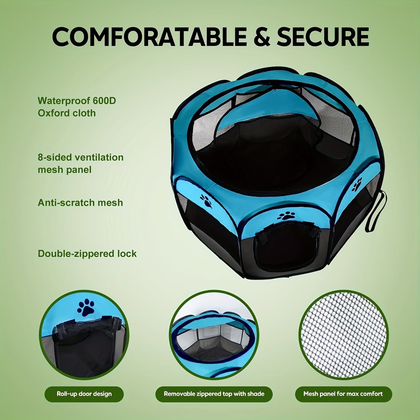 Foldable Octagonal Pet Tent & Playpen – Oxford Cloth Scratch-Resistant Dog Cage & Cat Kennel for Indoor & Outdoor Use