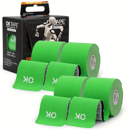 Kinesiology Tape 4 Rolls Precut 20 Strips, Cotton Elastic Athletic Tape Latex Free 2in x 16ft for Knee Shoulder Muscle Support Sports