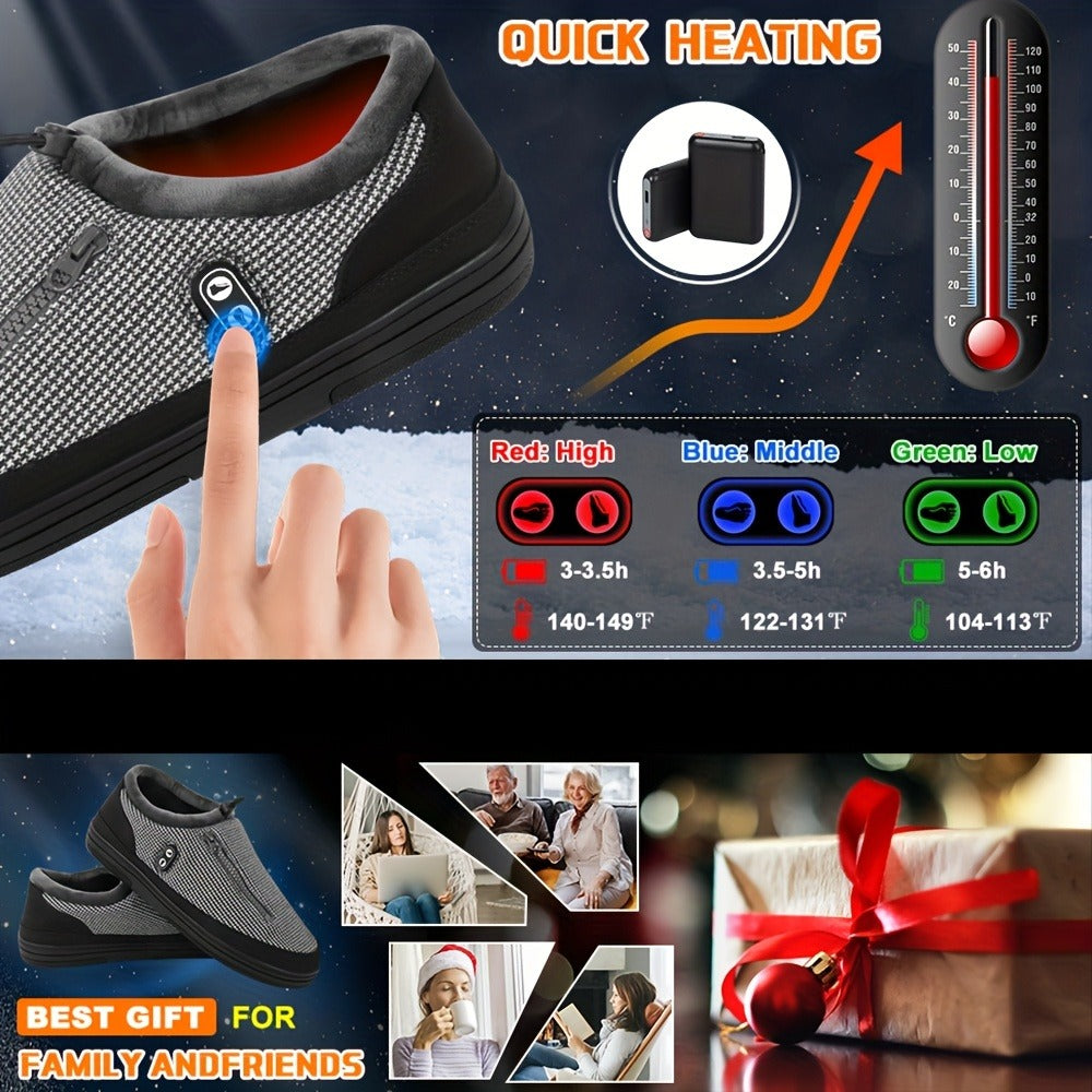 Heated Slippers for Men & Women with 5000mAh Battery – Electric Foot Warmer Shoes, Carbon Fiber Heating, 3 Heat Settings