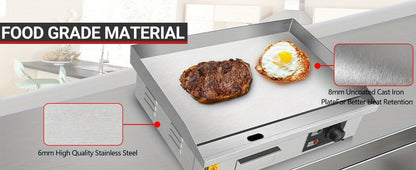 Flat Top Griddle 22 Inch 1600W Electric Countertop Teppanyaki Grill Non-Stick Stainless Steel Commercial for Garden, Patio and Yard Use