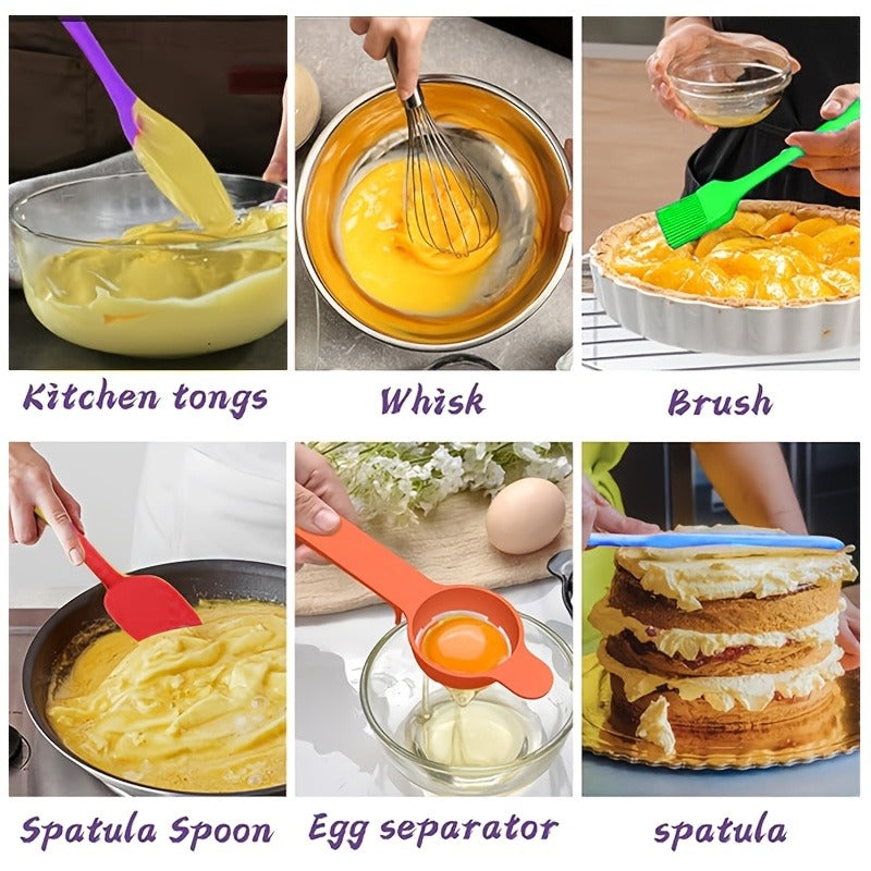 Stainless Steel Mixing Bowls Set with Airtight Lids 7 Piece, Stackable Nesting Bowls with Measuring Spoons Whisk Spatula Tongs Basting