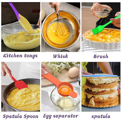 Stainless Steel Mixing Bowls Set with Airtight Lids 7 Piece, Stackable Nesting Bowls with Measuring Spoons Whisk Spatula Tongs Basting