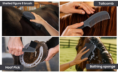 Horse Grooming Kit 11-Piece Set with Storage Bag – Complete Beginner & Daily Care Set with Curry Comb, Reversible Brush & Braiding Tools |
