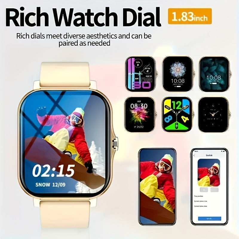 Smart Watch 1.83-Inch Touch Display with Bluetooth Calling, Music Control and Black Silicone Band