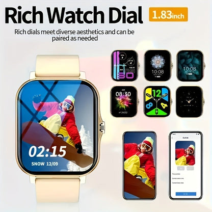Smart Watch 1.83-Inch Touch Display with Bluetooth Calling, Music Control and Black Silicone Band