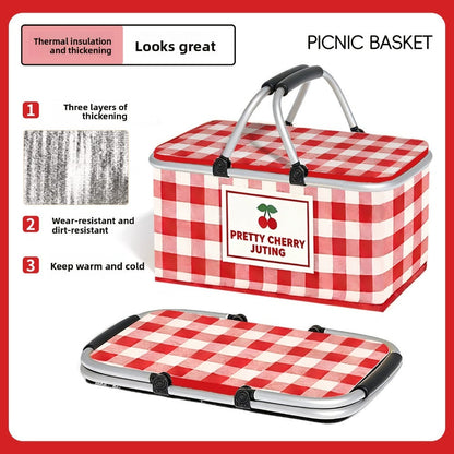 Insulated Picnic Box with Aluminum Frame – Collapsible Thermal Camping Storage Basket for Outdoor Picnic, BBQ