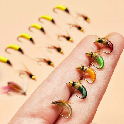 Fly Fishing Lures 72pcs Dry & Wet Flies Assortment with Fly Box – Hand-Tied 6 Patterns for Trout, Bass & Salmon, Biomimetic Bait