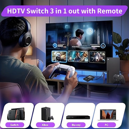 HDMI Switch 3 In 1 Out, 4K 1080P HD Video Switcher Splitter Hub, Adapter Converter for TV Box, Smart TV