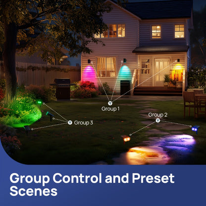 Solar Outdoor Spotlights RGB Smart Color Changing, App & Voice Control, Music Sync, 16M Colors, 14H Battery