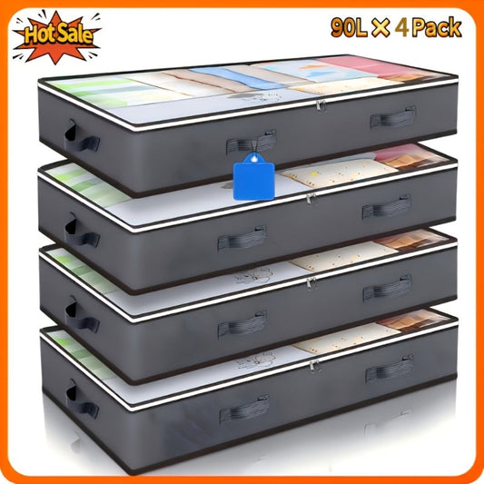 Storage Bag Set, 90L Under-Bed Organizers in 4- or 8-Pack Options with Clear Windows, Two-Way Zippers and Handles