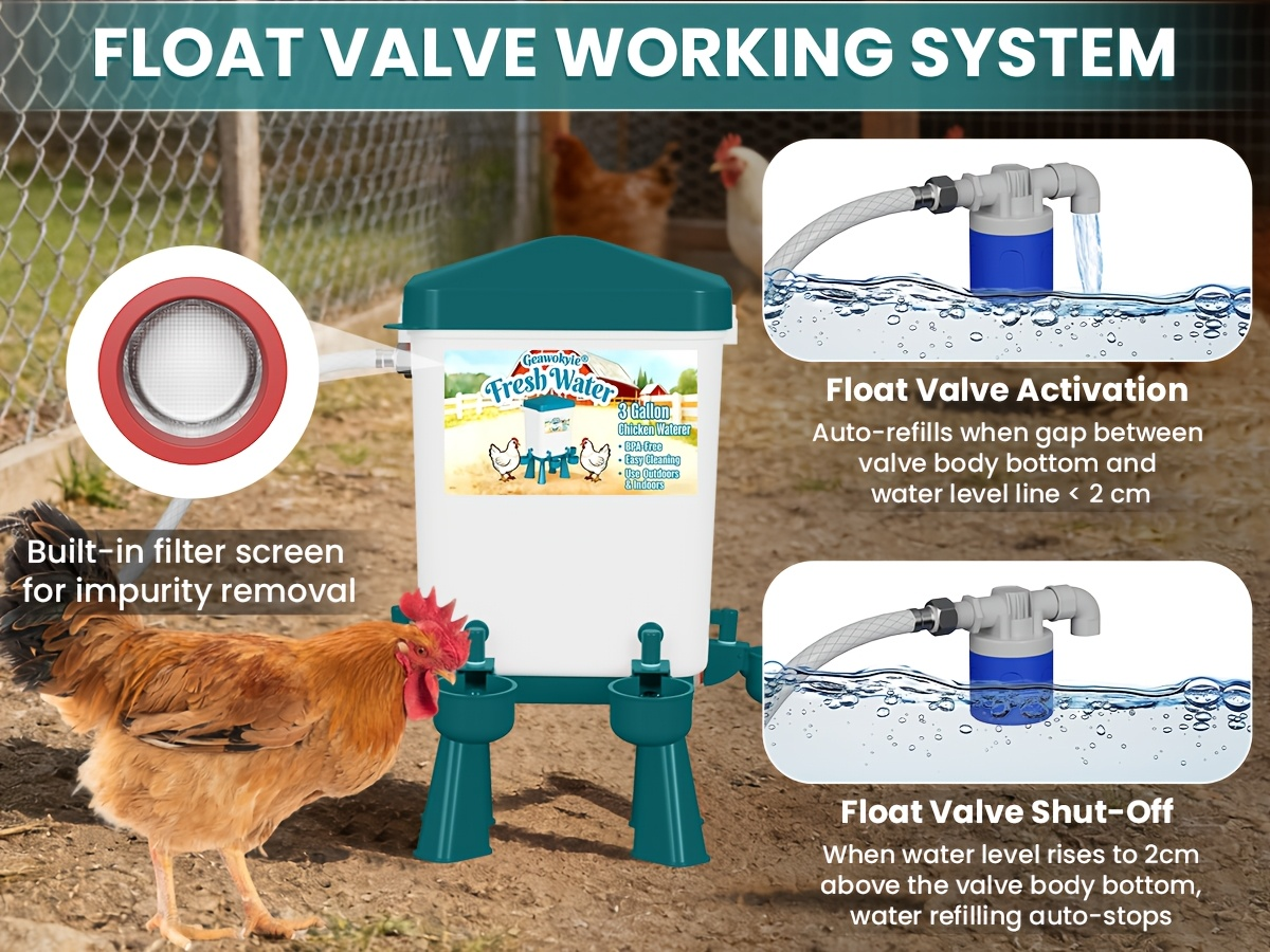 Chicken Waterer 3 Gallon Float Controlled Hose Connection Hands-Free