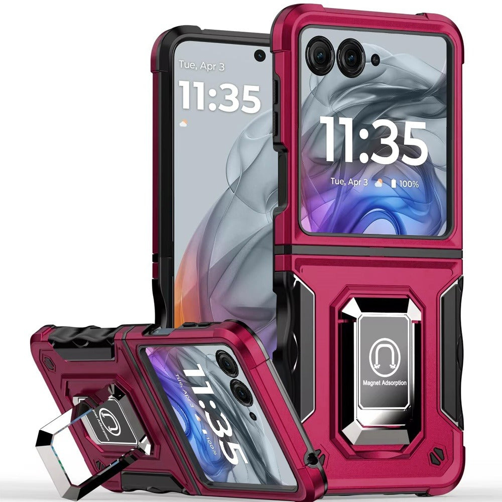 Phone Case Metal Ring Kickstand with TPU and PC Shell for Motorola Razr 2024 in Eight Colors