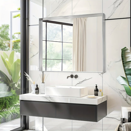 Rectangular Metal-Frame Bathroom Mirror in Black, Gold or Silver with Six Sizes and Dual Orientation