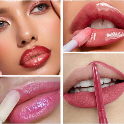 Lip Liner and Lip Gloss Kit 13 Piece Matte Non-Stick Waterproof Pigmented Long-Lasting Moisturizing Lip Glaze Combo Set for Defined Glossy