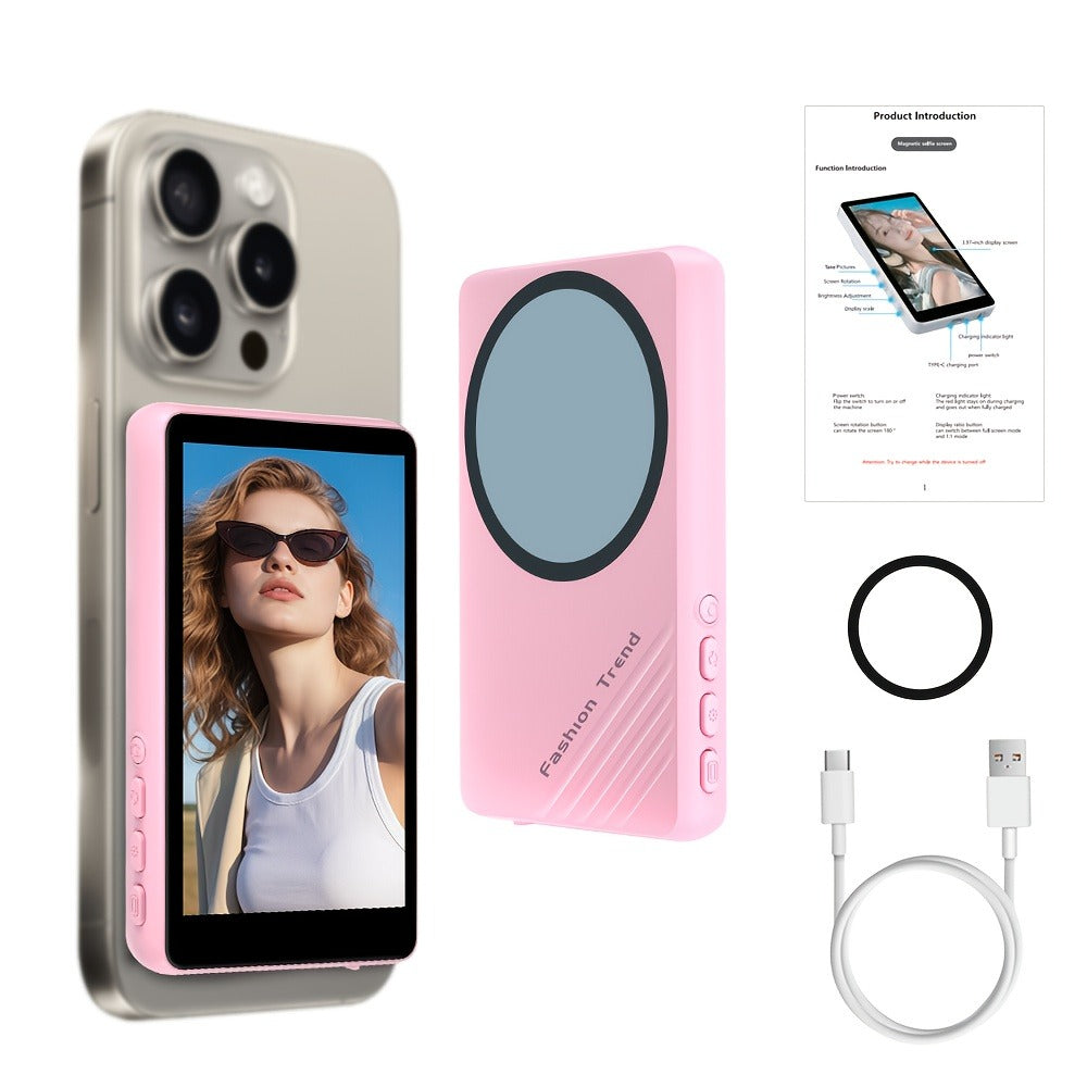 Magnetic Selfie Monitor Screen for Vlogging & Live Streaming, Rear-Facing Main Camera Display for iPhone & Android
