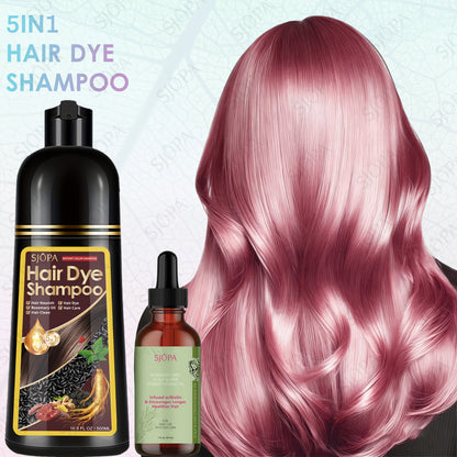 Hair Dye Coloring Shampoo 5-in-1 Upgraded with Hibiscus Oil, Squalane & Glycerin – Quick Color & Nourishing, Gentle Skin-Safe Formula