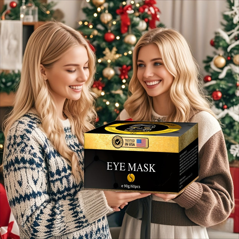 60-Piece Gold-Tone Under-Eye Patch Box with Individual Packs and Collagen and Hyaluronic Acid Wording