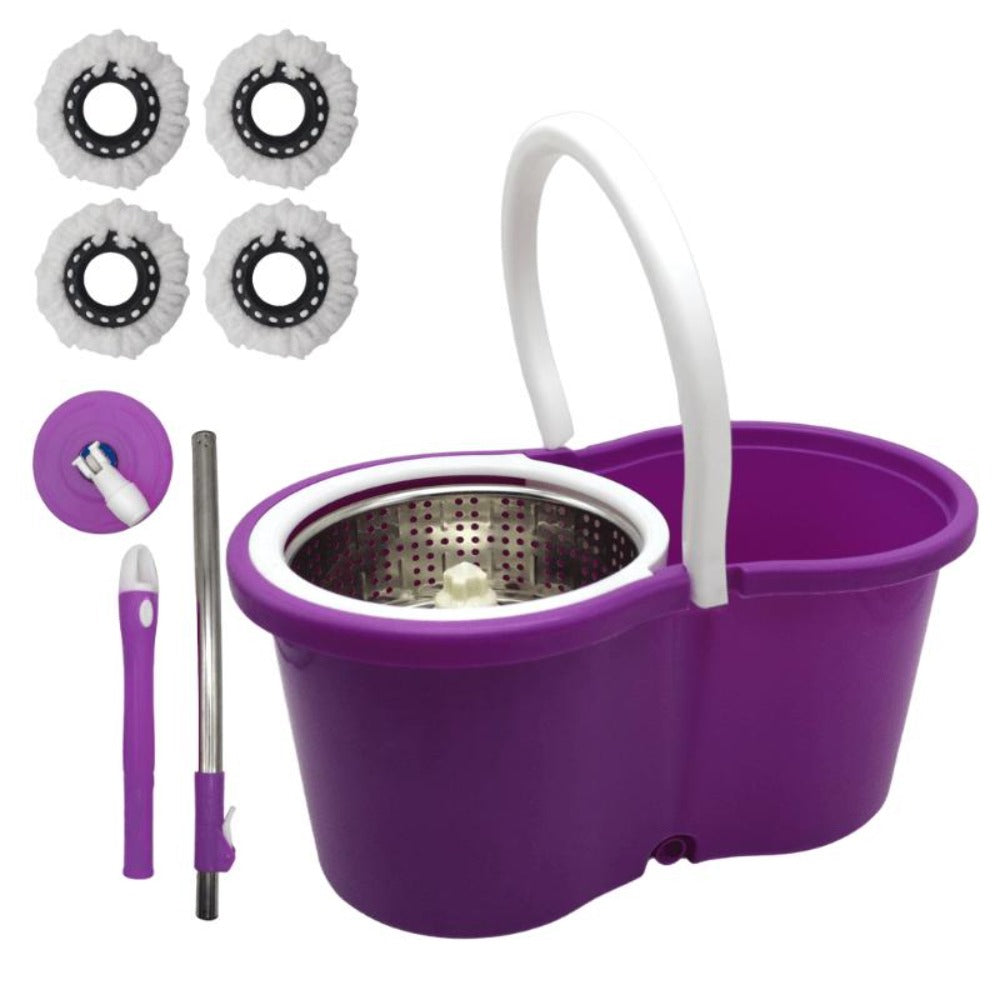 360 Spin Mop and Bucket Set with Wringer – Stainless Steel Extended Handle Spinning Mop Bucket System with Microfiber Mop Refills
