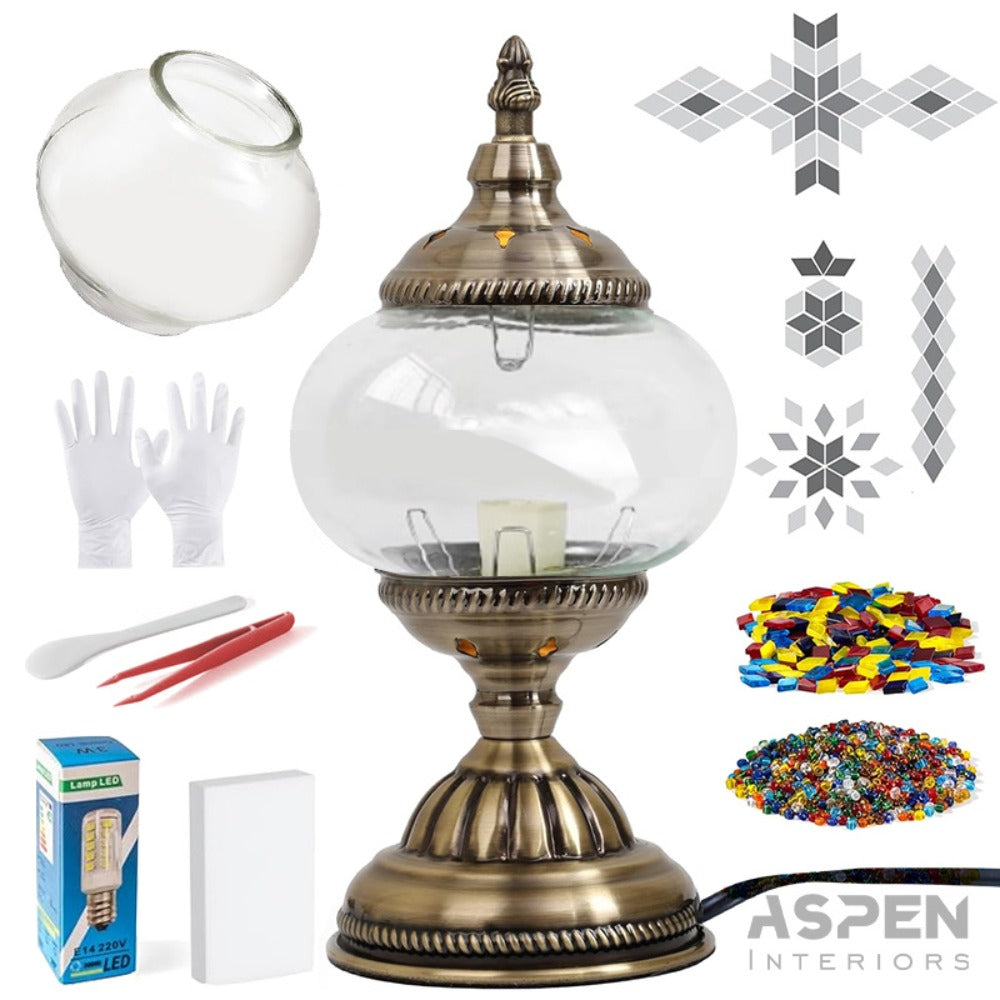 DIY Mosaic Lamp Kit Handmade Glass Table Lamp, Colorful Stained Glass Bedside Night Light with Antique Bronze Base